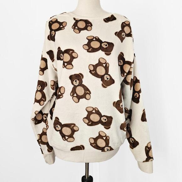 Women's Soft Pull Over Sweatshirt with Teddy Bear Print Large Cold Crush - Picture 1 of 6